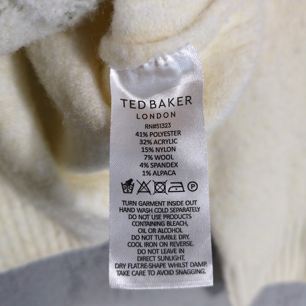 Ted Baker London Womens Floral Intarsia Knit Sweater Cream Blue Wool Alpaca M - Picture 5 of 8